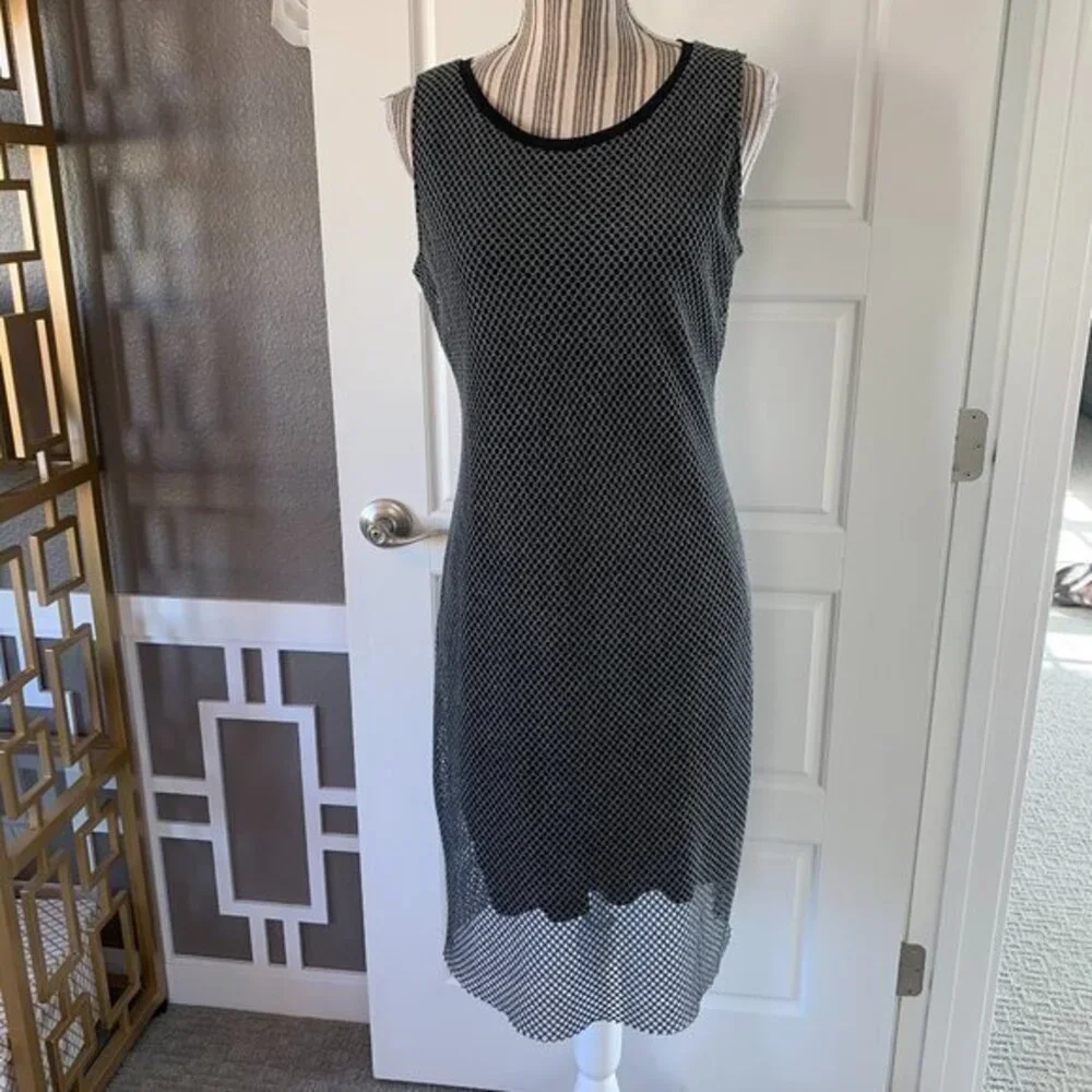 Tahari Mesh Overlay Sleeveless Shift Dress
